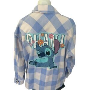 Lilo and Stitch Plaid Fleece Flannel Shirt MEDIUM Oversized Shacket Unique Ohana